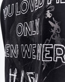 Loved Me Heart Graphic Oversized Black T-Shirt paired with grey denim jeans