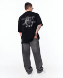 Loved Me Heart Graphic Oversized Black T-Shirt with urban streetwear typography
