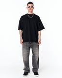 Loved Me Text Print Oversized Black T-Shirt with oversized streetwear styling