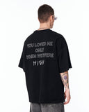 Loved Me Text Print Oversized Black T-Shirt for modern streetwear outfits