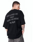 Loved Me Text Print Oversized Black T-Shirt with urban text artwork