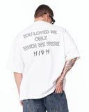 Loved Me Text Print Oversized White T-Shirt with monochrome graphic design