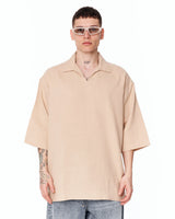 Chemise Oversize en Lin pour Homme avec Col en V en Beige