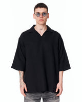 Chemise Oversize en Lin pour Homme avec Col en V en Noir