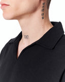 Men’s Oversized Linen Fabric Shirt with V-Neck in Black featuring a relaxed oversized fit