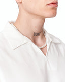 Men’s Oversized Linen Fabric Shirt with V-Neck in White featuring a relaxed oversized fit and V-neck collar