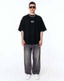 Underground Hip Hop Oversized Black T-Shirt with monochrome text artwork