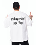 Underground Hip Hop Oversized White T-Shirt with monochrome text artwork