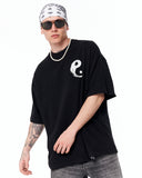 Yin Yang Brush Graphic Oversized Black T-Shirt in black cotton streetwear style