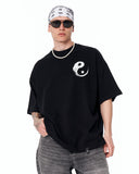 Yin Yang Brush Graphic Oversized Black T-Shirt with monochrome graphic print