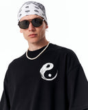 Yin Yang Brush Graphic Oversized Black T-Shirt for casual urban styling