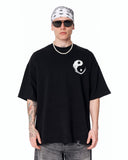 Yin Yang Brush Graphic Oversized Black T-Shirt with white brush symbol print
