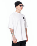 Yin Yang Brush Graphic Oversized White T-Shirt with bold brushstroke artwork