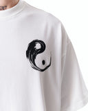 Yin Yang Brush Graphic Oversized White T-Shirt for modern streetwear outfits