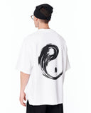 Yin Yang Brush Graphic Oversized White T-Shirt with relaxed oversized fit