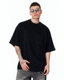 Martin Valen Men’s Oversized Embossed Basic Black T-shirt styled for a modern casual streetwear look