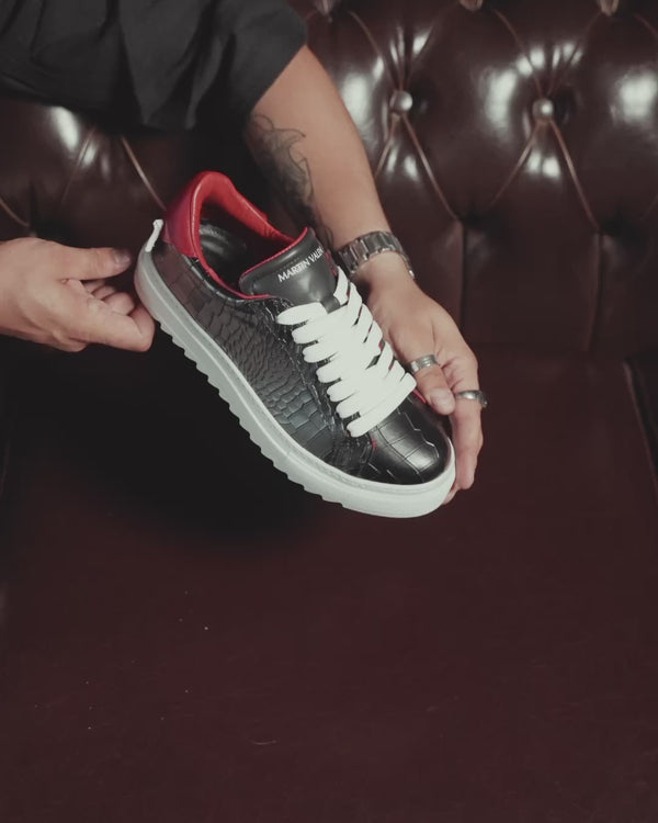 Men’s Low Top Sneakers Shoes Black-White