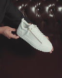 Martin Valen Men's Low Top Sneakers Gold Zipper Designer Shoes White product video showing the gold zipper, crown eyelets and serrated outsole