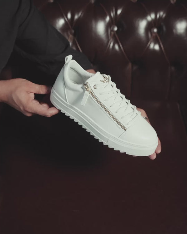 Men's Low Top Sneakers Gold Zipper Designer Shoes White