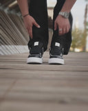 Bulky White Sneakers With Gray Line