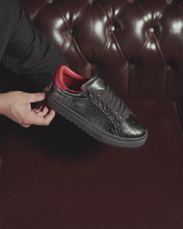 Men’s Low Top Sneakers Shoes Black-Red