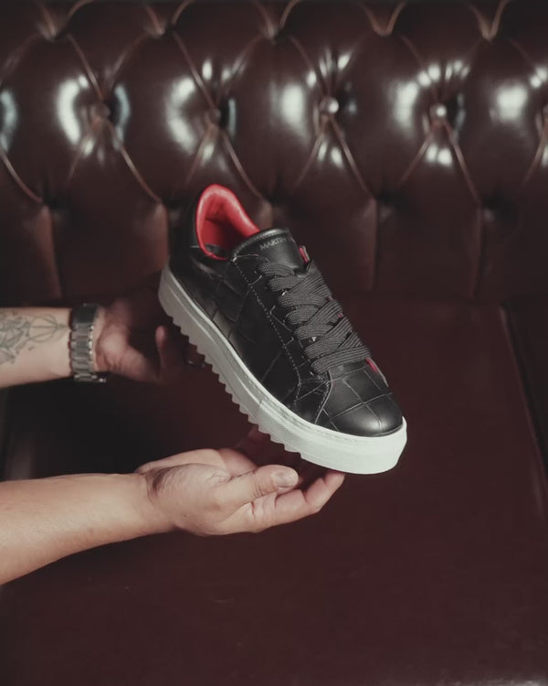 Croco Black Genuine Leather Casual Sneakers