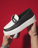 Black Masked Black and White Chunky Leather Loafers