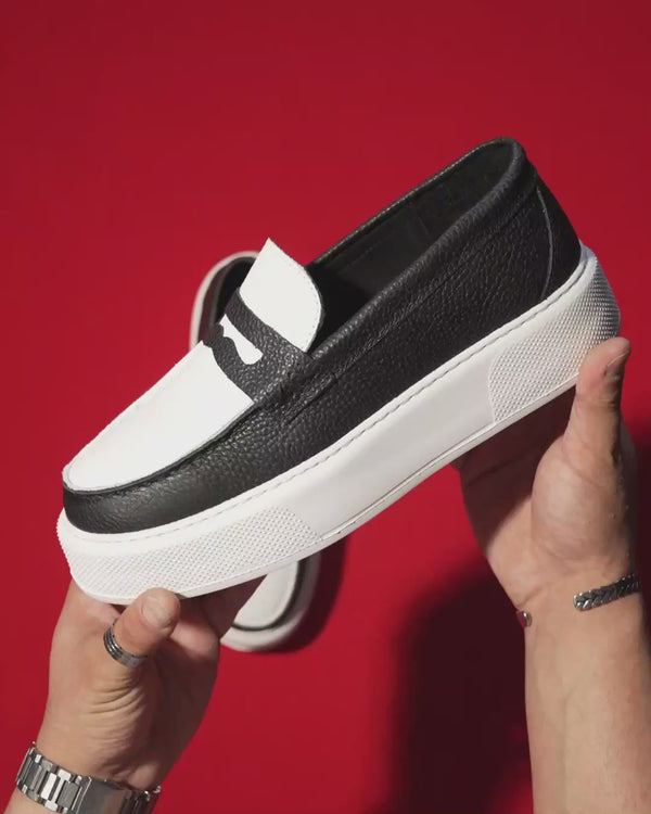 Black Masked Black and White Chunky Leather Loafers
