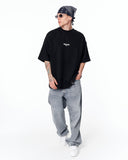 "Slogan" Men’s Oversized Printed Designer T-shirt in Black with drop shoulders and a comfortable loose fit