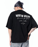 T-shirt Designer Noir Imprimé Oversize Homme 'Slogan'