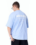 "Slogan" Men’s Oversized Printed Designer T-shirt in Blue featuring a small front logo print