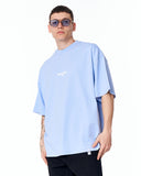 "Slogan" Men’s Oversized Printed Designer T-shirt in Blue in a full-body studio product image