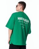 "Slogan" Men’s Oversized Printed Designer T-shirt in Green featuring a small front logo print