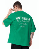 "Slogan" Men’s Oversized Printed Designer T-shirt in Green with wide sleeves and drop shoulder design