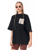 3D Embroidery Applique Lace Black T-shirt with relaxed oversized cut