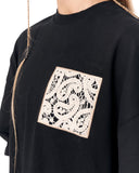 3D Embroidery Applique Lace Black T-shirt with beige applique lace artwork