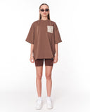 3D Embroidery Applique Lace Brown T-shirt with textured applique design