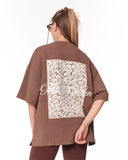 3D Embroidery Applique Lace Brown T-shirt in warm brown streetwear style