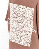 3D Embroidery Applique Lace Brown T-shirt with premium embroidered chest patch