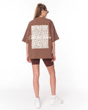 3D Embroidery Applique Lace Brown T-shirt with decorative lace chest panel