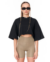 ‘777’ Oversized Black Crop-Top T-Shirt with 3D Print Detail