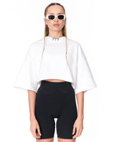 ‘777’ Oversized White Crop-Top T-Shirt with 3D Print Detail