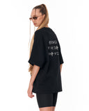 Because Text Print Black Oversized T-Shirt with drop shoulder design