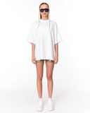 Because Text Print White Oversized T-Shirt with wide short sleeves