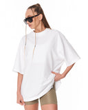 Because Text Print White Oversized T-Shirt with minimal front and bold back style