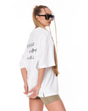 Because Text Print White Oversized T-Shirt for casual streetwear outfits