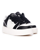 Martin Valen tweekleurige sneakers met hoge zool in zwart-wit driekwart vooraanzicht
