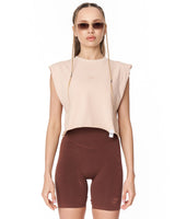 Crown 3D Printed Sleeveless Beige Crop-Top T-Shirt