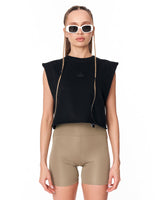 Crown 3D Printed Sleeveless Black Crop-Top T-Shirt