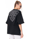 Embroidery Mandala Oversized Black T-shirt with relaxed streetwear silhouette